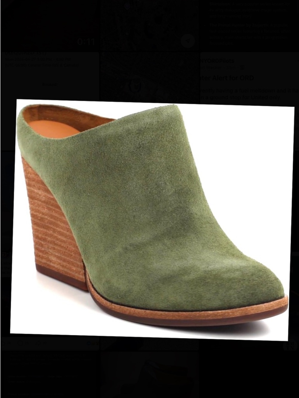 Kork Ease Challis Olive Suede Slip-On Block Heel Mule